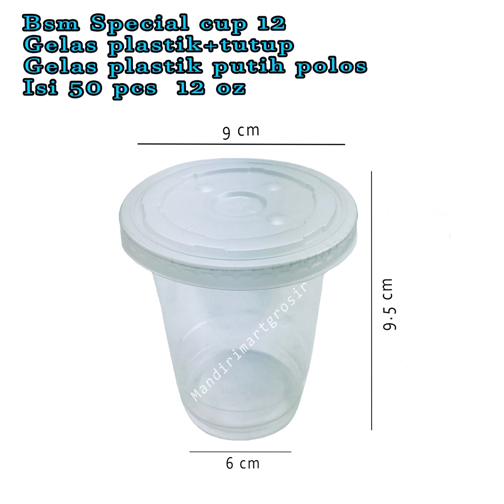 Bsm Special cup 12 * Gelas plastik+tutup * gelas plastik putih polos  * Isi 50 pcs * 12 oz