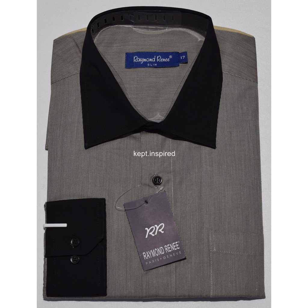 Kemeja Pria RAYMOND RENEE Lengan Panjang Hitam Salur Slim Fit A0685 Original & Real Picture