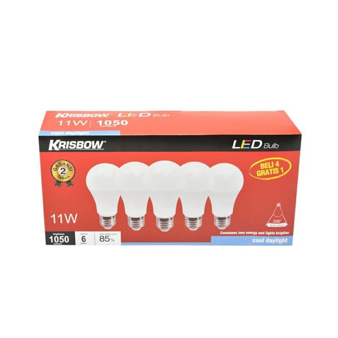 Beli 4 Gratis 1 Lampu Bohlam Led Krisbow 11 Watt Putih