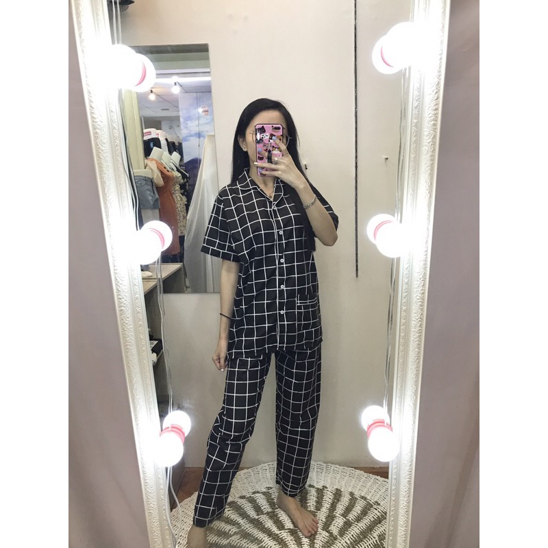 piyama/pajamas kotak&quot; CP cwe katun black.bajutidur/homewear/sleepwear katun CP cwe kotak&quot;cwekekinian