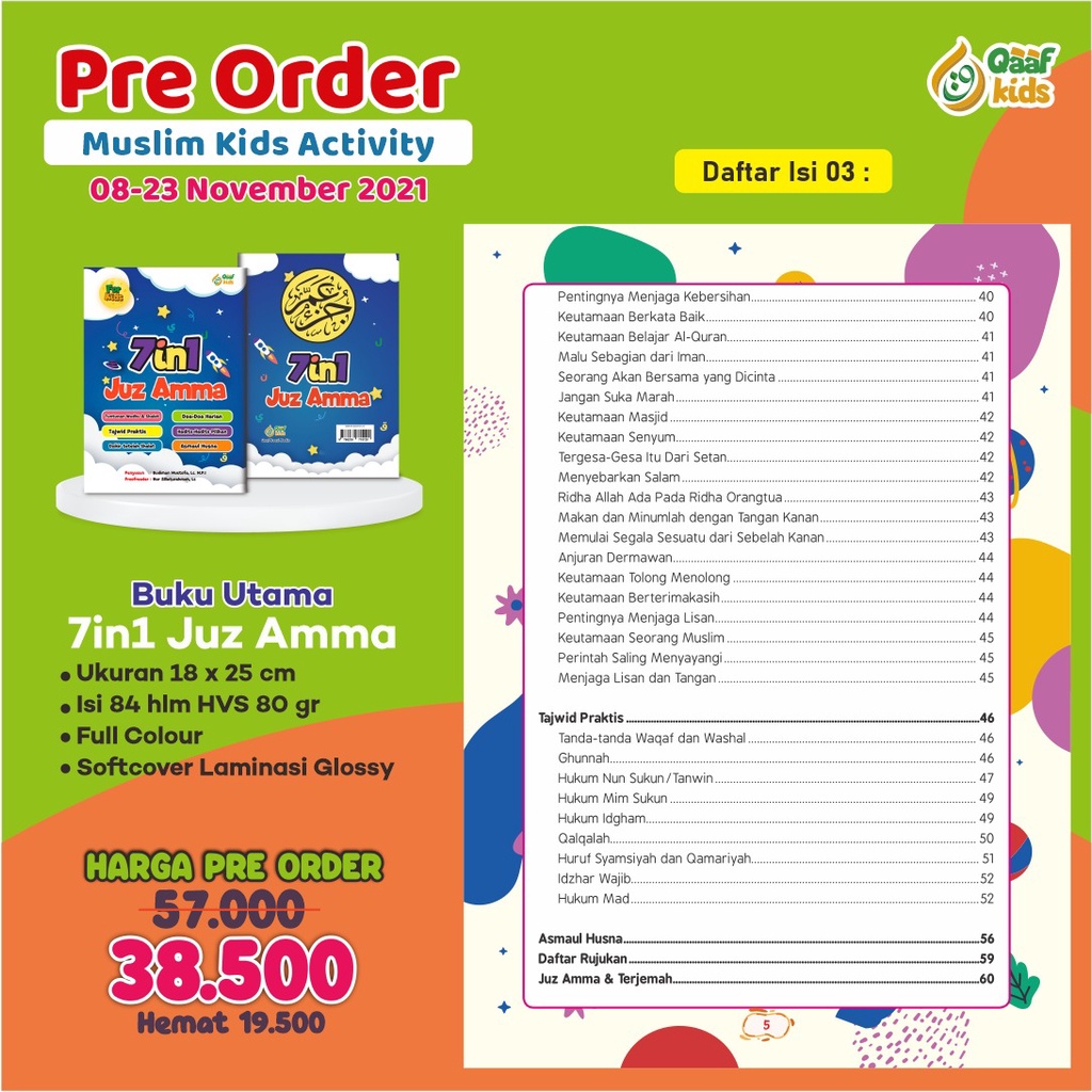 Buku Juz Amma Anak 7in1 + Bonus  Buku Muslim Kids Activity