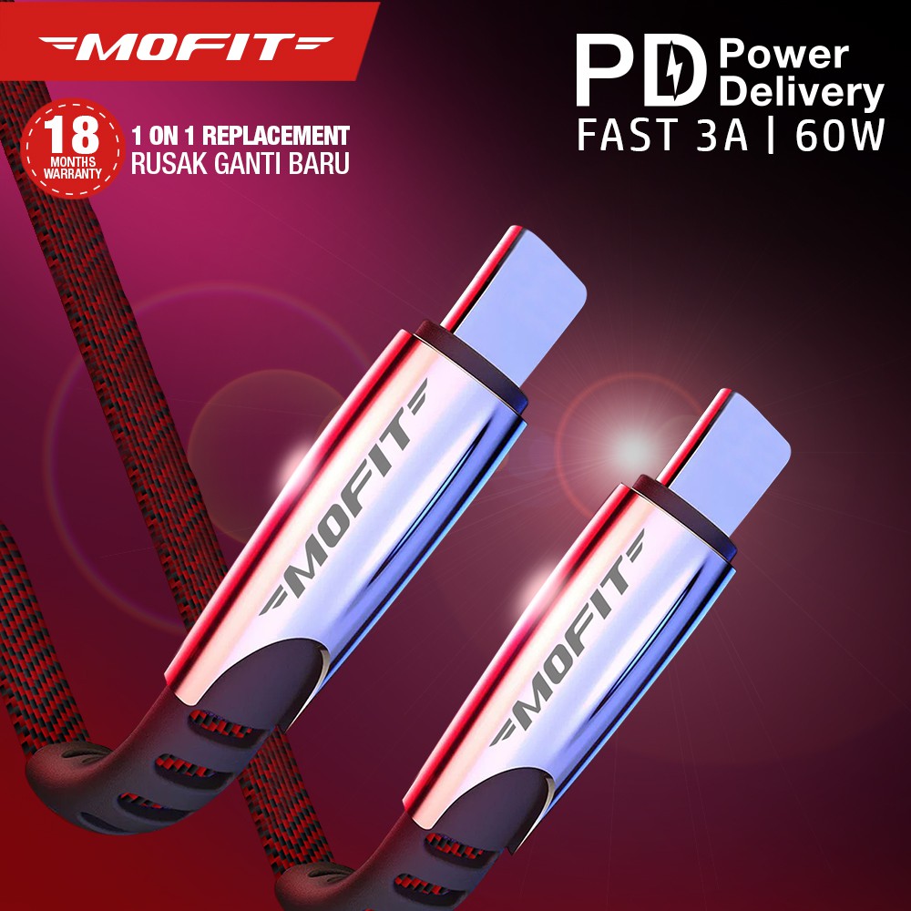 MOFIT PDC160 Power Delivery (PD) 60W Cable USB Type C To Type C - Merah