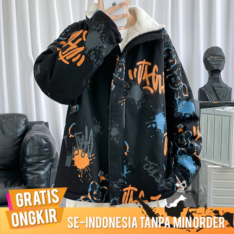 Outerwear Pria Double-Sided Memakai   Musim ngin  Pria Domba Wol Mantel Mantel Katun  Jaket Kasual K