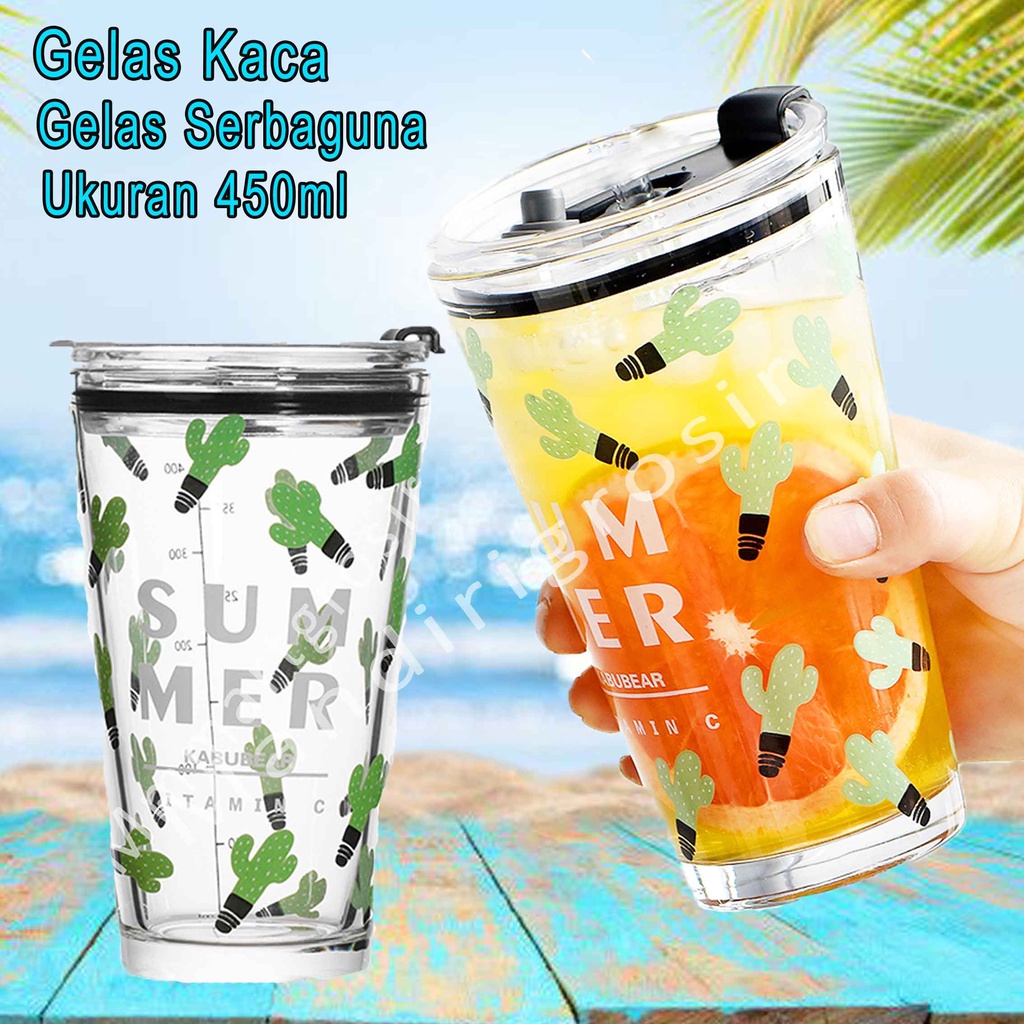 Gelas kaca * tumbler * Gelas ukur * Gelas Gambar lucu KAKTUS 450ml