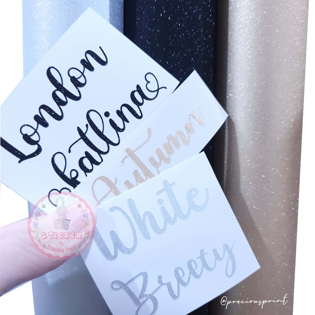 

stiker nama GLITTER MATTE SILVER/CHAMPAGNE GOLD/BLACK