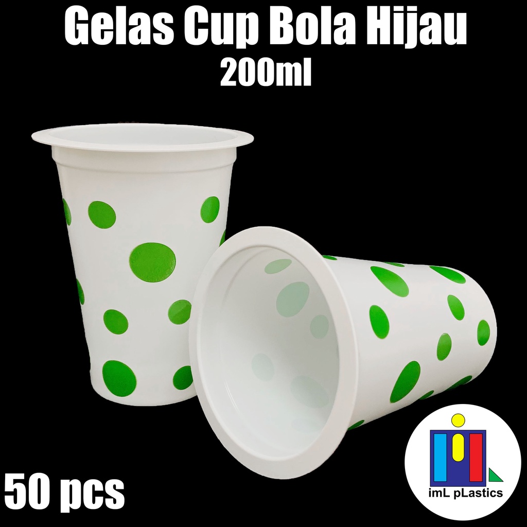 Gelas Plastik Bola / Polkadot Hijau Cup 200 ml - isi 50 pcs