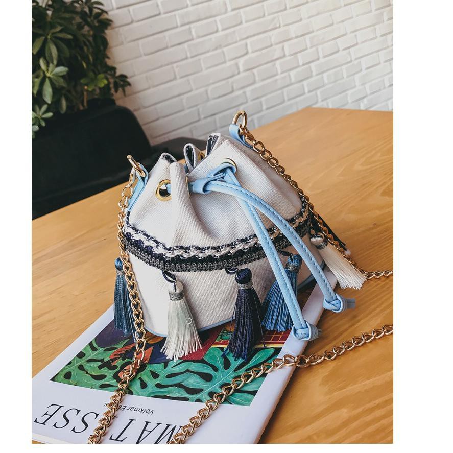 Kawna GRITTA - Bucket Bag Wanita Tas Selempang Serut Kanvas Rajut
