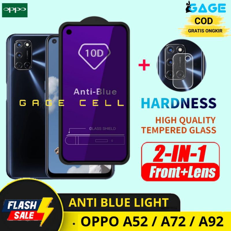 2IN1 TEMPERED GLASS ANTI BLUE LIGHT OPPO A52 A72 A92 TG ANTIGORES FULL LAYAR KAMERA OPPO A92 A73 A52