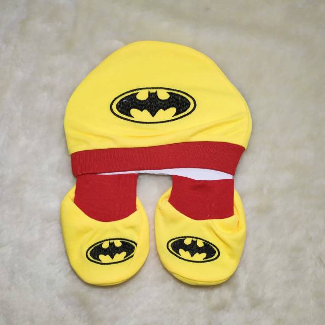 Ss#160 Set Topi Sepatu Bayi 0-6bulan / Topi dan Sepatu Baby motif Superhero/Topi Bayi Gratis Sepatu