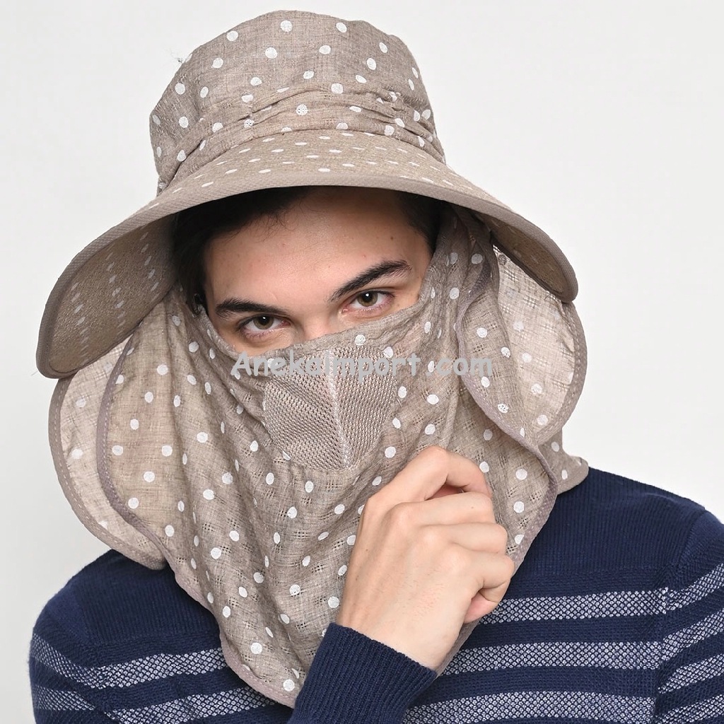 Topi Musim Panas Wanita, Topi Pantai, Topi Lebar Polkadot, Topi Proteksi Sinar UV Topi Berkebun, Top