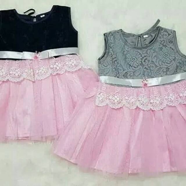 Baju Dress Gaun Pesta Kondangan Anak Bayi Perempuan Brokat Pita