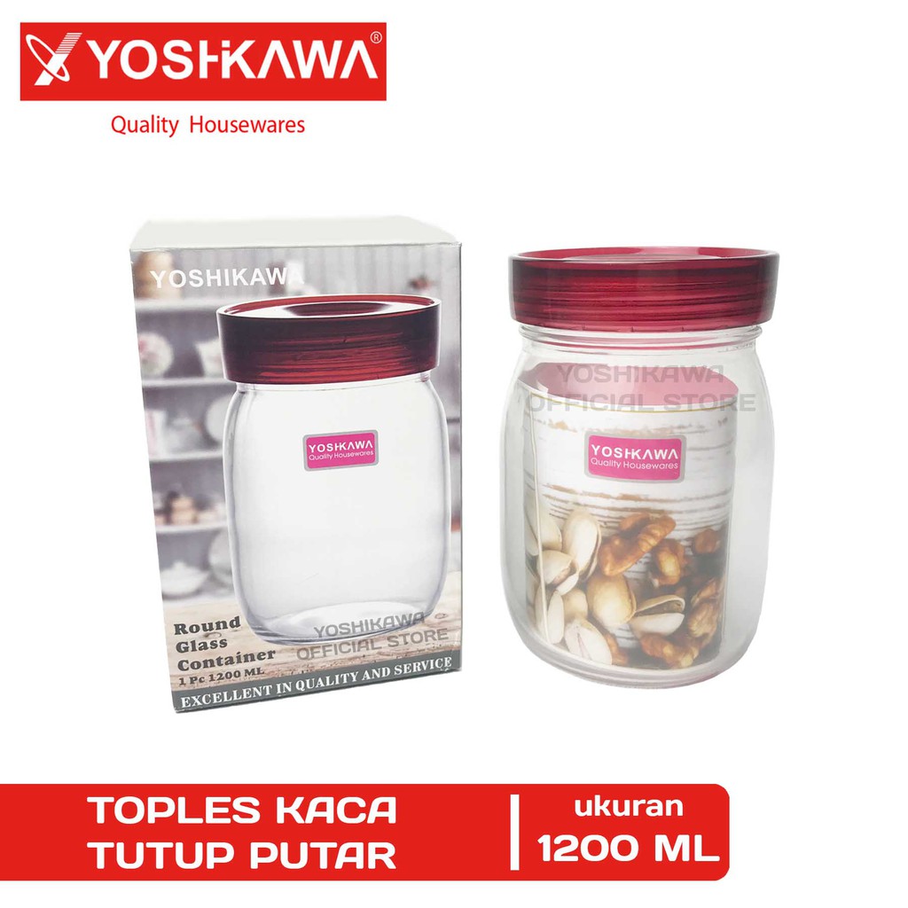 

YOSHIKAWA Toples Kaca Polos Tutup Putar Size M 1200 ML Round Glass Container EVL-CW-1081-M Clear