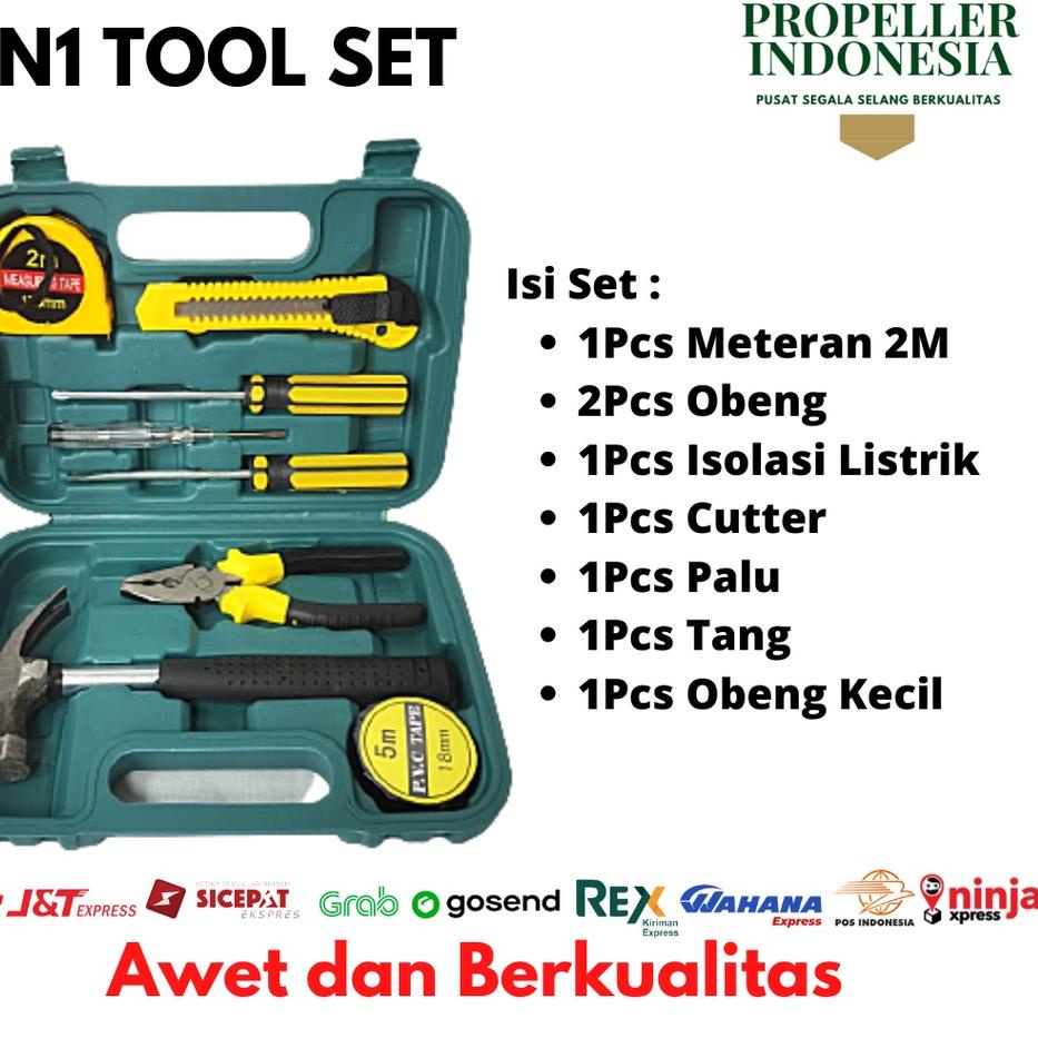 ➯ Toolkit Set Perkakas Tukang Alat Tukang 9in1 Tool Set Alat Pertukangan ➼
