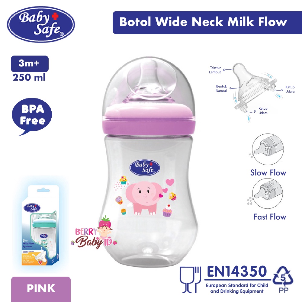 Baby Safe Bottle Milk Flow System Botol Susu Bayi Wide Neck 125 250 ml Berry Mart