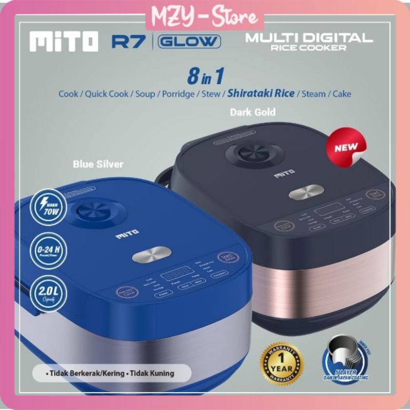 Mito R7 Less Sugar 8 in 1 Glow Multi Digital Rice Cooker 2 Liter 8 in 1 Menu Japan Quality - Original