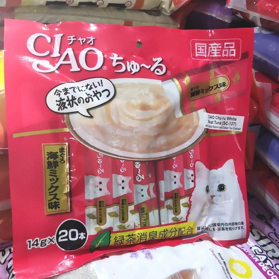 CIAO SNACK KUCING 20PCS CIAO CHU RU WHITE MEAT TUNA (SC-127) CREAMY