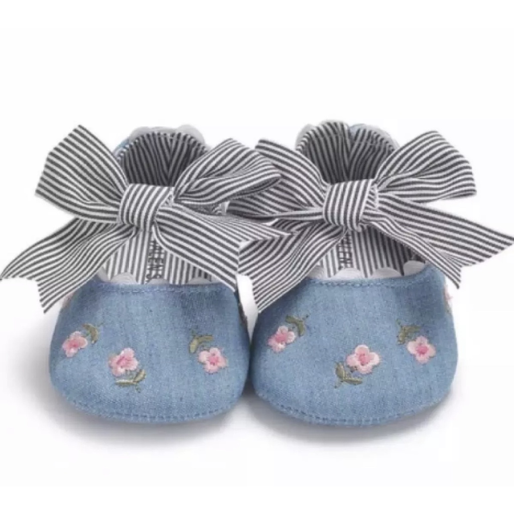 prewalker bayi sepatu baby perempuan 0-24 bulan salur bordir bunga import