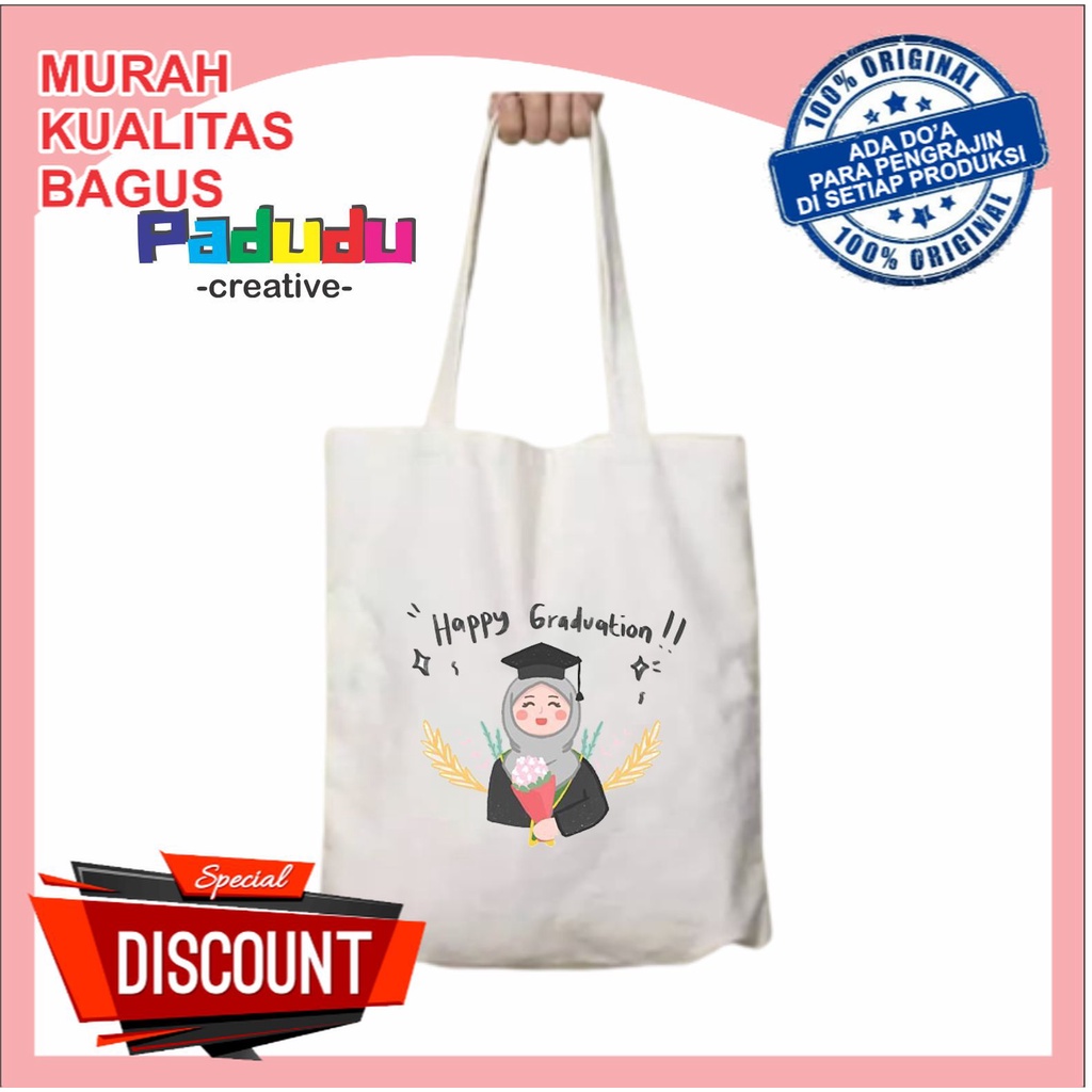 With Hijab Doing Happy Graduation Totebag Vintage aesthetic Resleting Tote wanita pria AEN BAG
