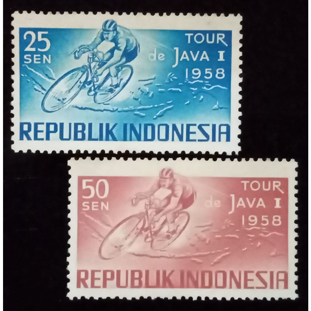 Perangko Indonesia 25 & 50 Sen Tahun 1958 Tour de Java