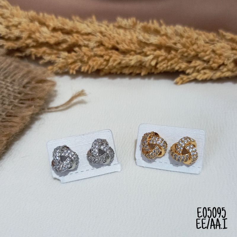 Anting Fashion Stud Zircon Gold/Silver E05095