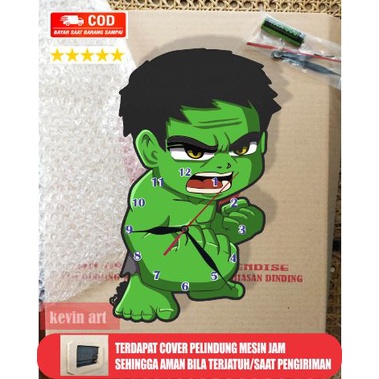 JAM DINDING KAYU UNIK KARAKTER ANAK GAMBAR ANIMASI HULK KEREN LUCU ARTISTIK MURAH TERBARU