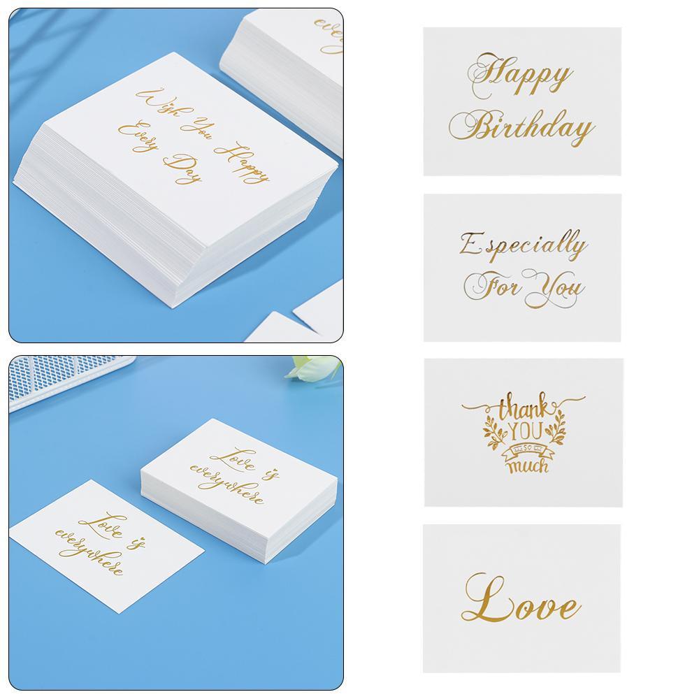 Solighter 50PCS Kartu Ucapan Putih 6x8cm Happy Birthday Desain Simple Stamping Emas