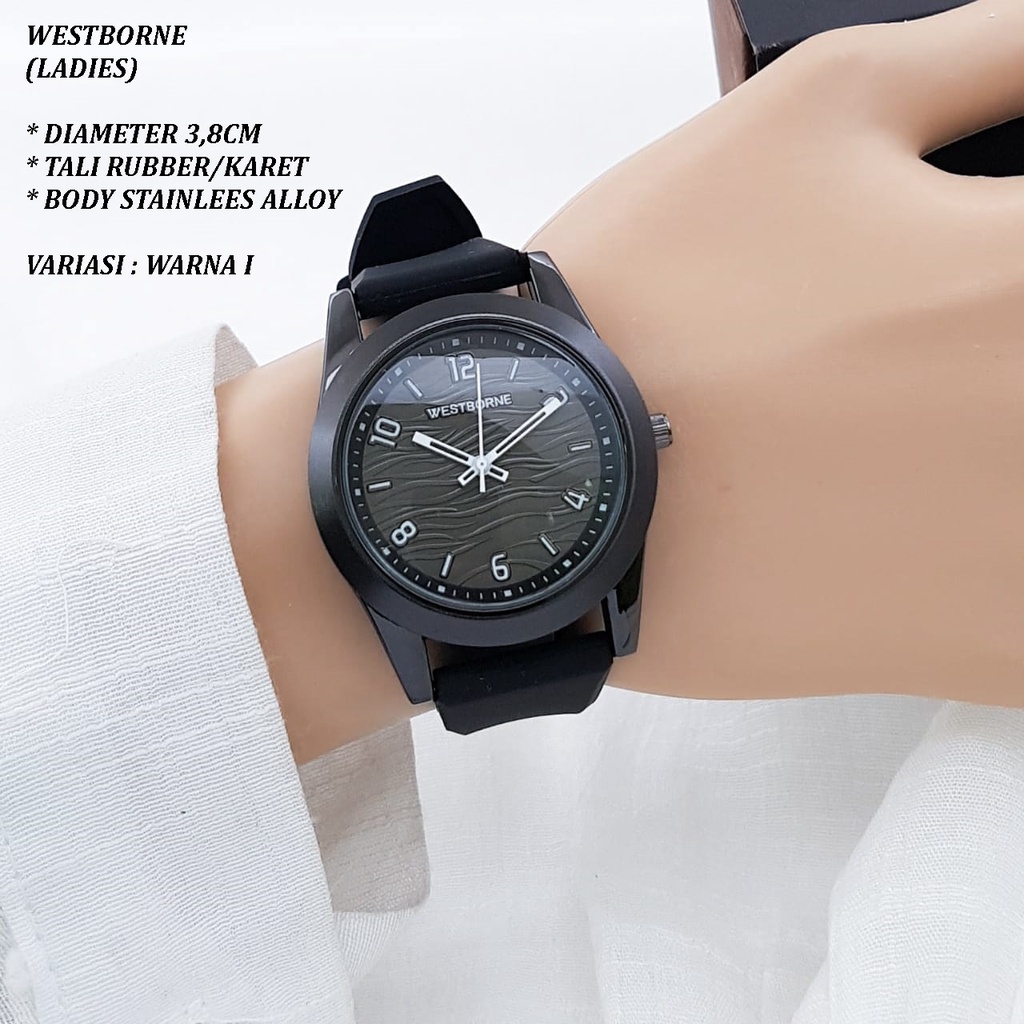 (BISA COD) JAM TANGAN WANITA WESTBORNE 1102 TALI RUBBER BODY BULAT POLOS