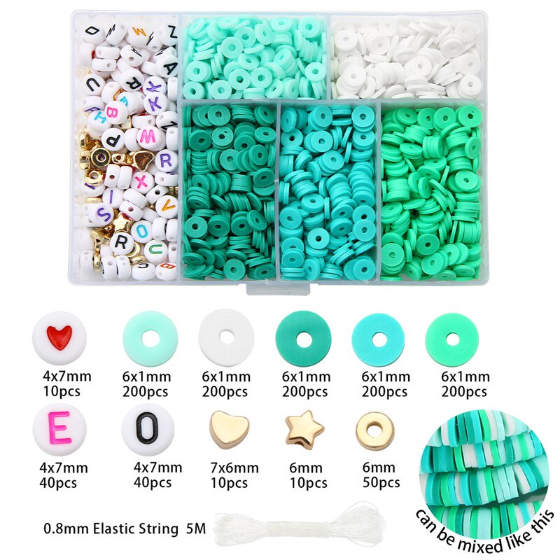 1160Pcs/Set Mix Color 6mm Clay Slice Beads Plastic Acrylic Letter Beads With Elascti Cord For Bracelets Mking Kids Jewelry DIY