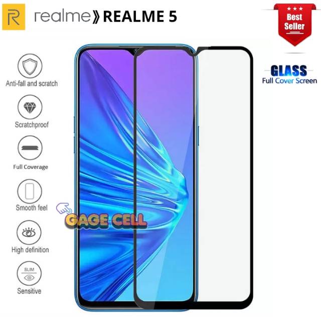TEMPERED GLASS 9D REALME 5 FULL SCREEN PROTECTOR- TG ANTI GORES REALME 5 FULL LAYAR PREMIUM
