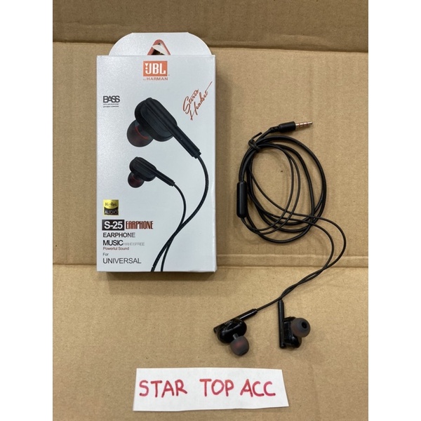 Earphone - Handsfree - Headset JBL S25 Stereo Extra Bass HF Universal + Mic S-25