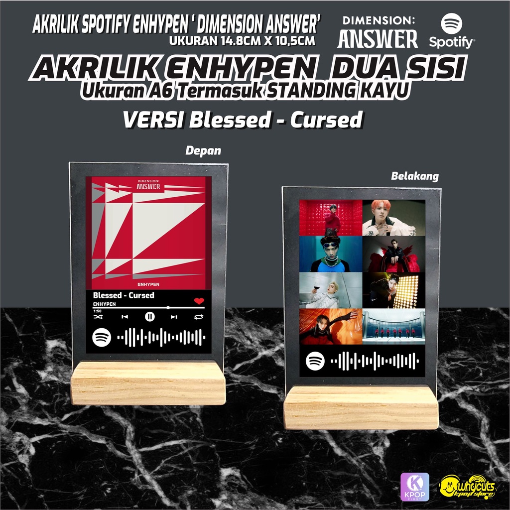 AKRILIK SPOTIFY ENHYPEN DIMENSION DILEMMA &amp; ASNSWER / PRINT 2 SISI FULL LAMINASI GLOSSY DENGAN STAND KAYU