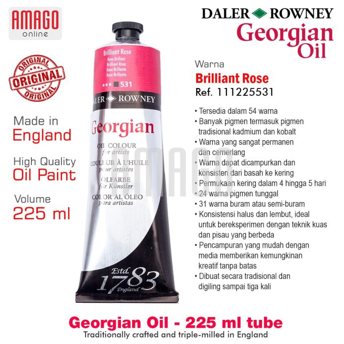 

Cat Minyak Lukis DALER-ROWNEY Georgian Oil Paint 225 ml - BRILLIANT ROSE - 111225531