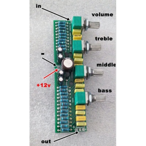 Stereo tone control + middle, 2 transistor