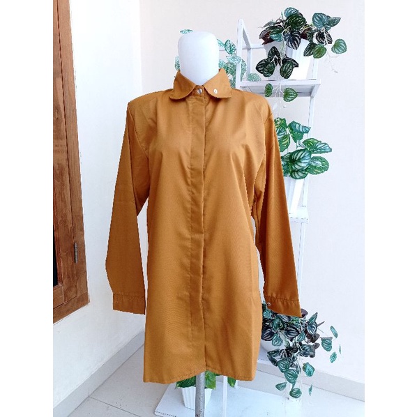 KEMEJA WANITA JUMBO XXL XXXL XXXXL CASUAL POLOS TOYOBO-Mustard