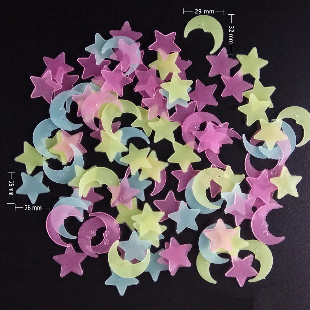 100 pcs 3D bintang  cahaya bercahaya  neon wall stiker  anak 