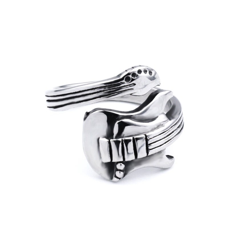 Cincin Adjustable Desain Gitar Musik Rock Gaya Retro Untuk Pria Dan Wanita