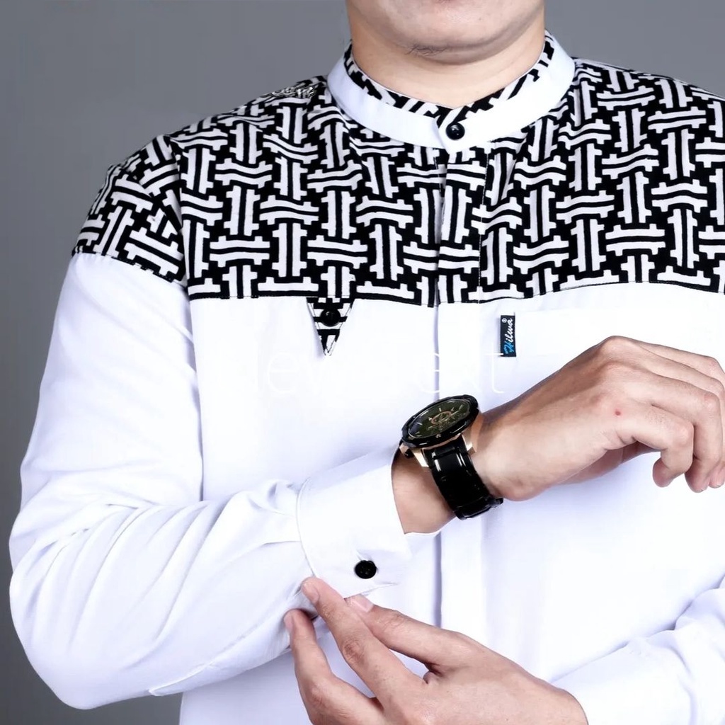 Baju Koko Pria Dewasa Lengan Panjang Motif Falcon Kombinasi Batik Terbaru Warna Putih