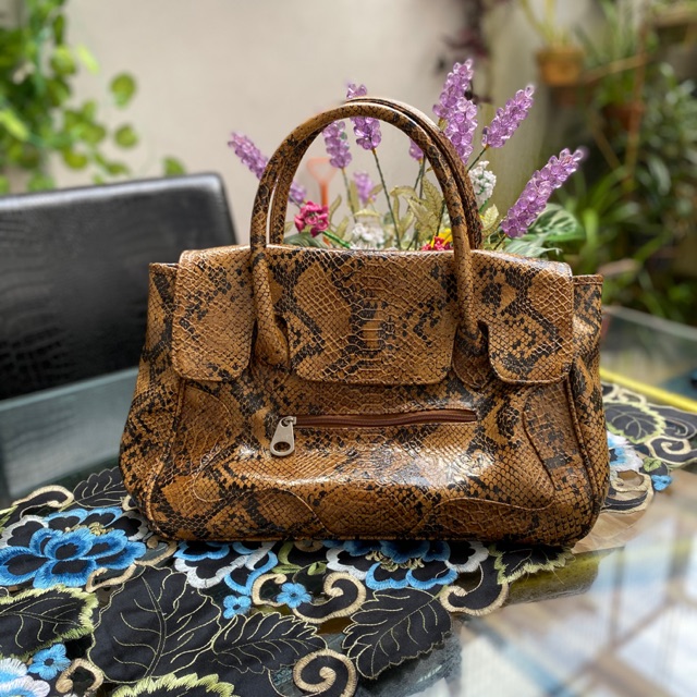 Tas Motif Kulit Ular Cokelat (Preloved)