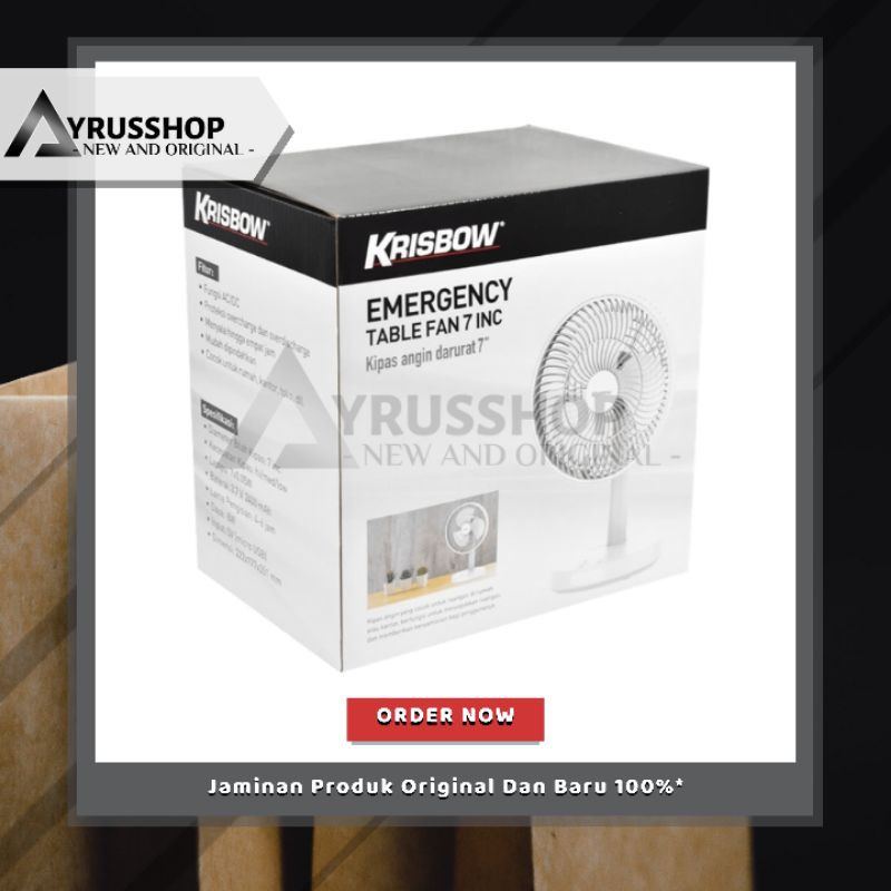 Emergency Table Fan 7in / Kipas Angin Meja dan Lampu Darurat  Portable / Charger / Cas / Krisbow