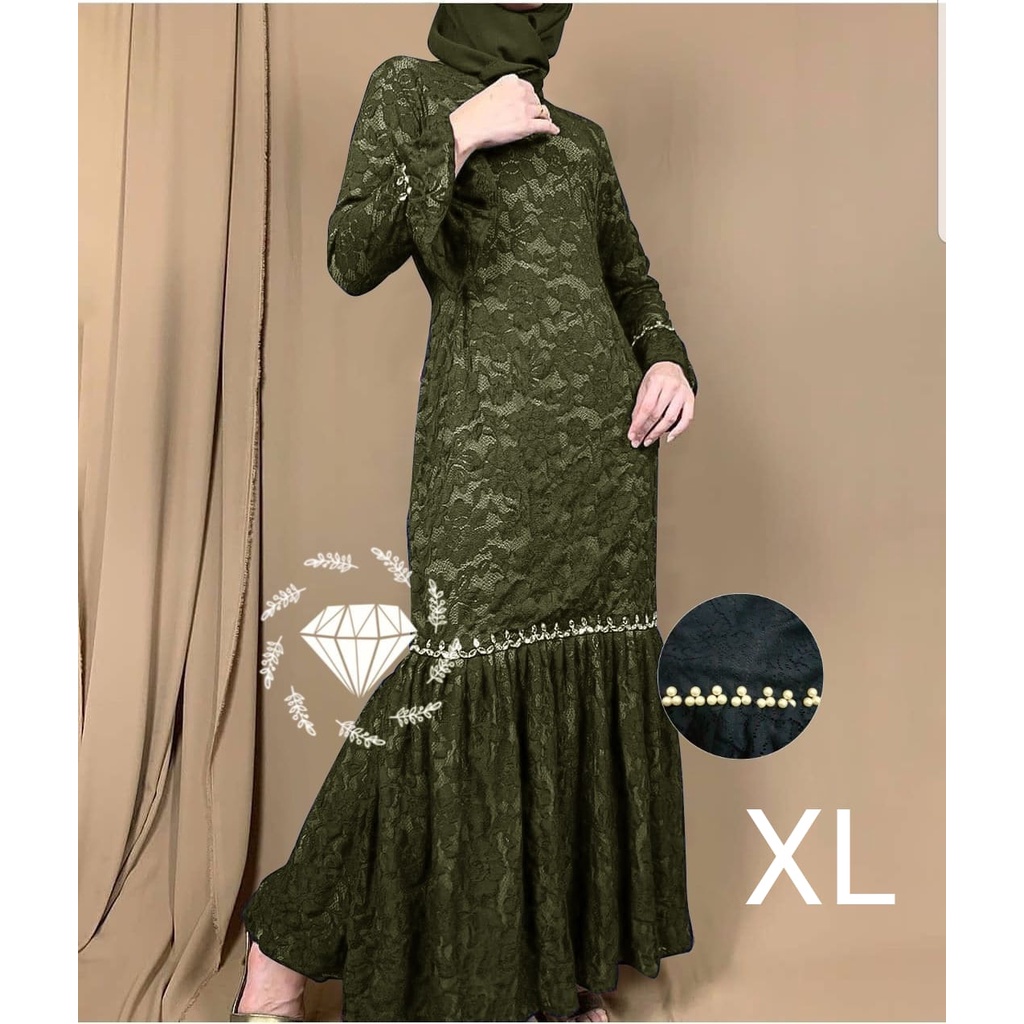 PCS MAXY NURHALIZA DUYUNG MUTIARA BRUKAT FASHION PAKAIAN WANITA DRESS GAMIS MAXI 5 UKURAN M L XL XXL 3XL MS ADA VIDEO REVIEW ASLI PRODUK-Army XL