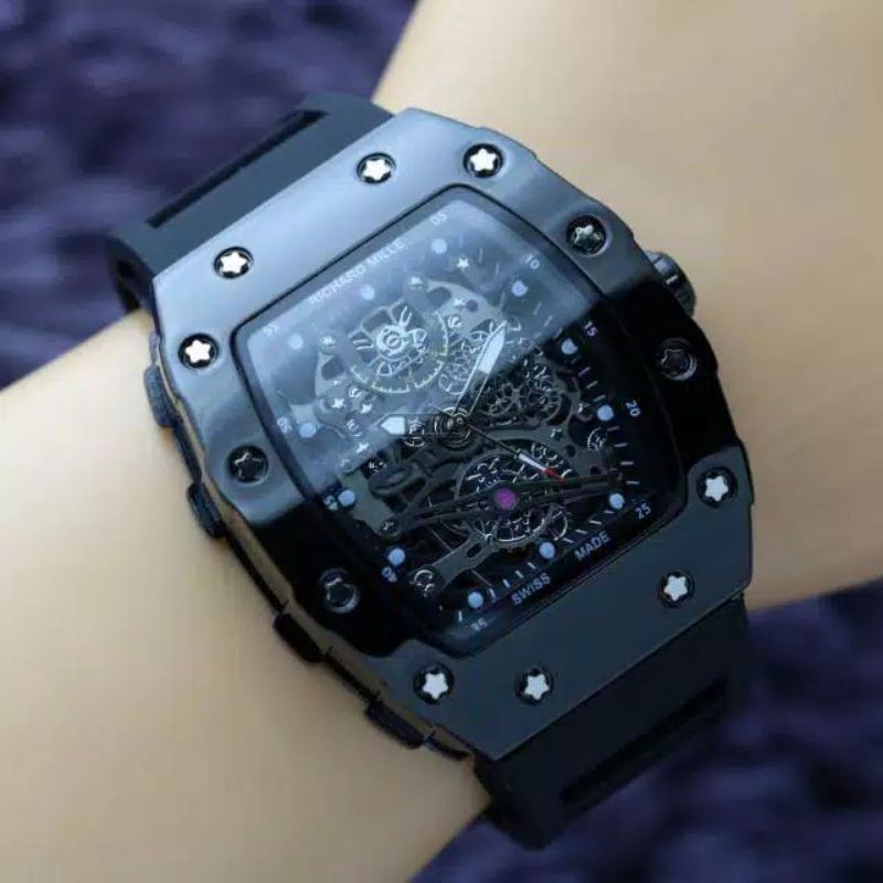 Jam Tangan Pria Richard Mile RM 6644 Bahan Rubber - Free Box Batre Cadangan Original Mesin Matic Ac