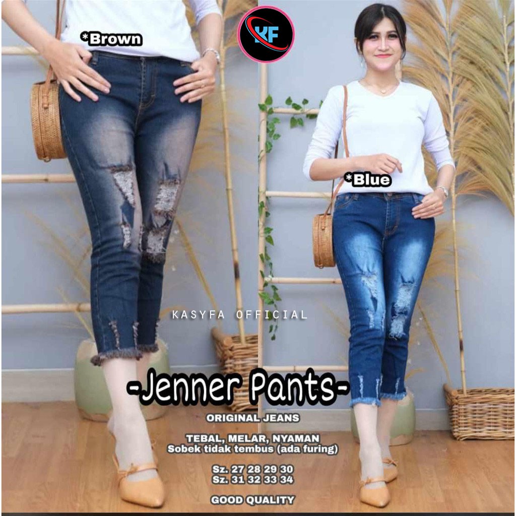 JENNER JEANS 7/9 WANITA SOBEK // CELANA JEANS RIPPED WANITA 7/9