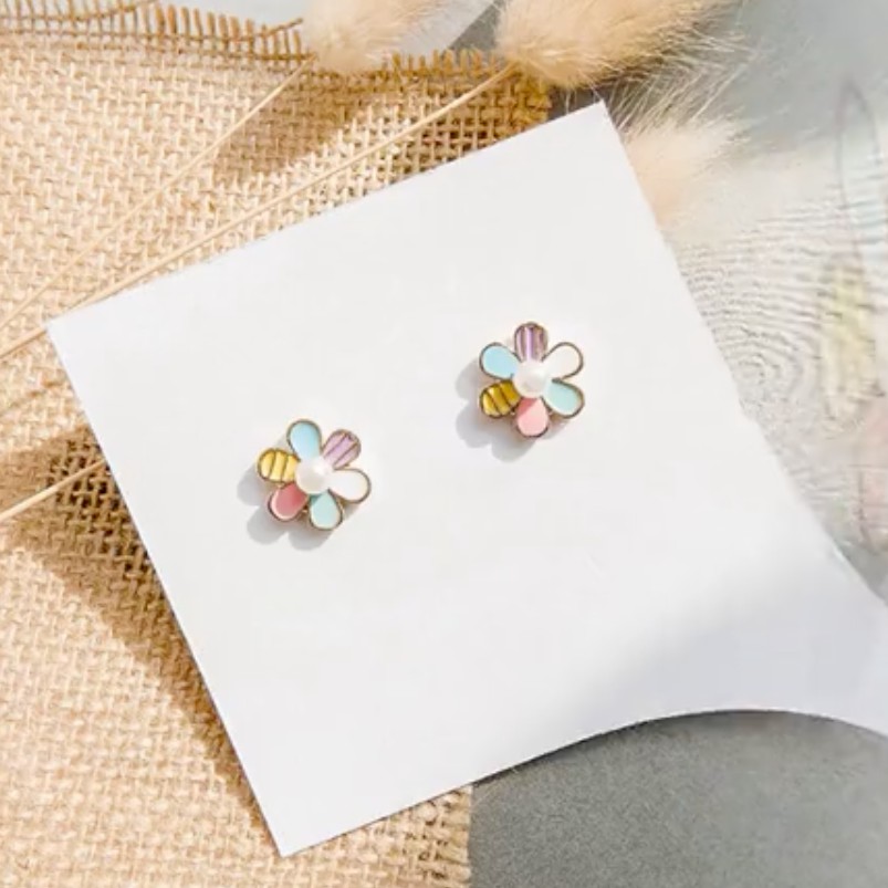 Anting Wanita Korea Bunga-bunga/ Korean Flowers Shape Earrings-Bunga Warna-warni