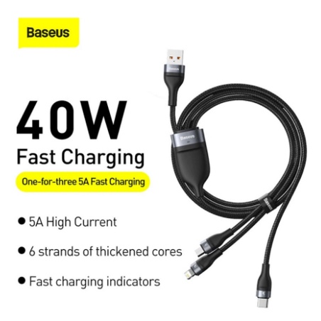 3 IN1 MICRO LIGHTNING TYPE C 1.2M BASEUS KABEL DATA FAST CHARGING CABLE CHARGER