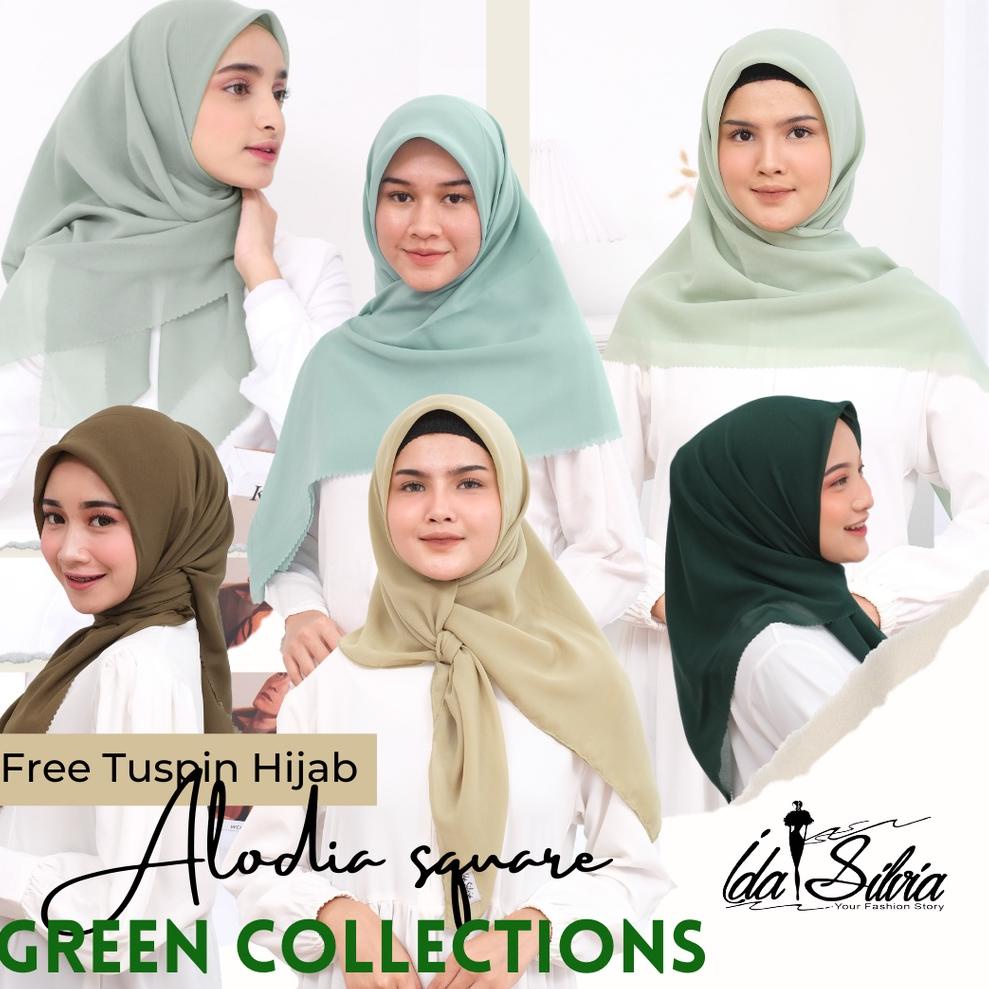 Green Collections Jilbab Segiempat Kerudung Segi Empat Lasercut dan Jahit Tepi Hijab square Premium 