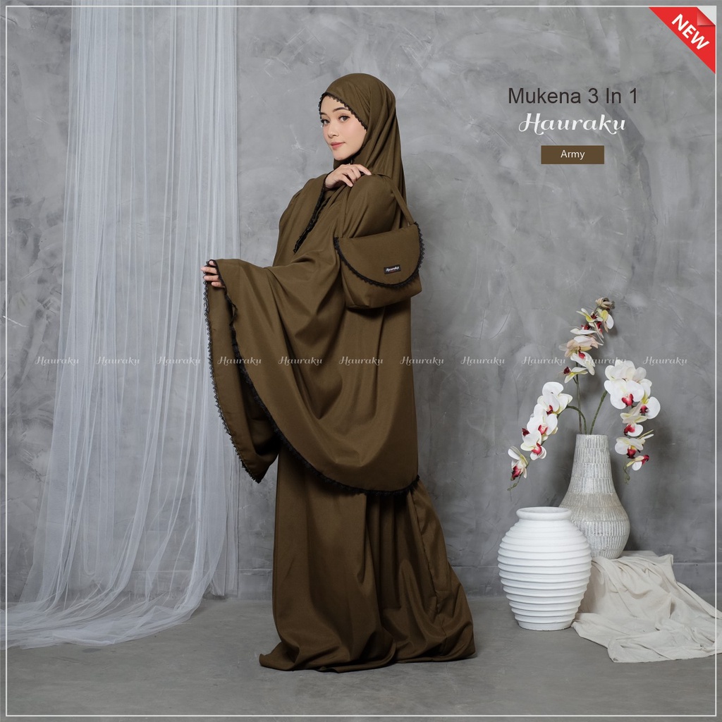 Mukena Dewasa 3 In 1 Traveling Katun Premium-Army