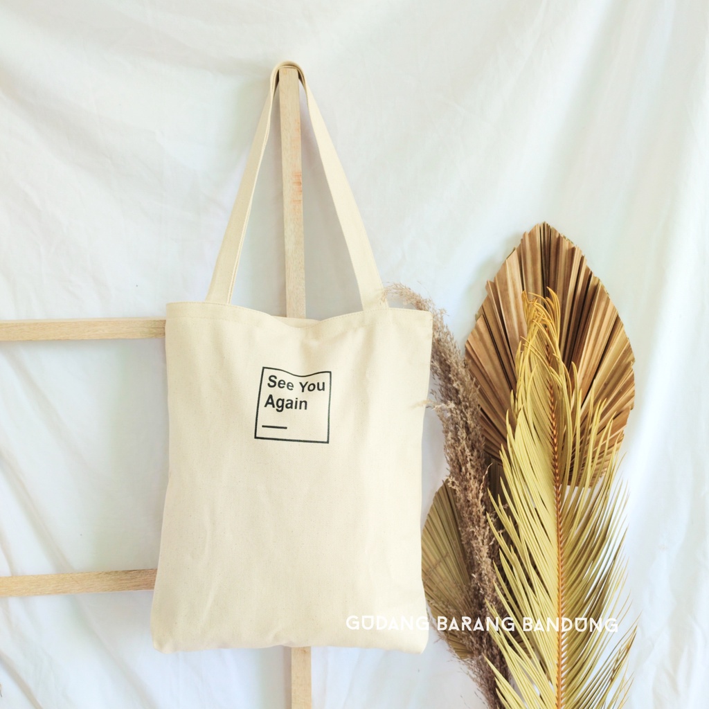 Totebag Wanita Kanvas dengan Resleting - Desain Aesthetic See You Again