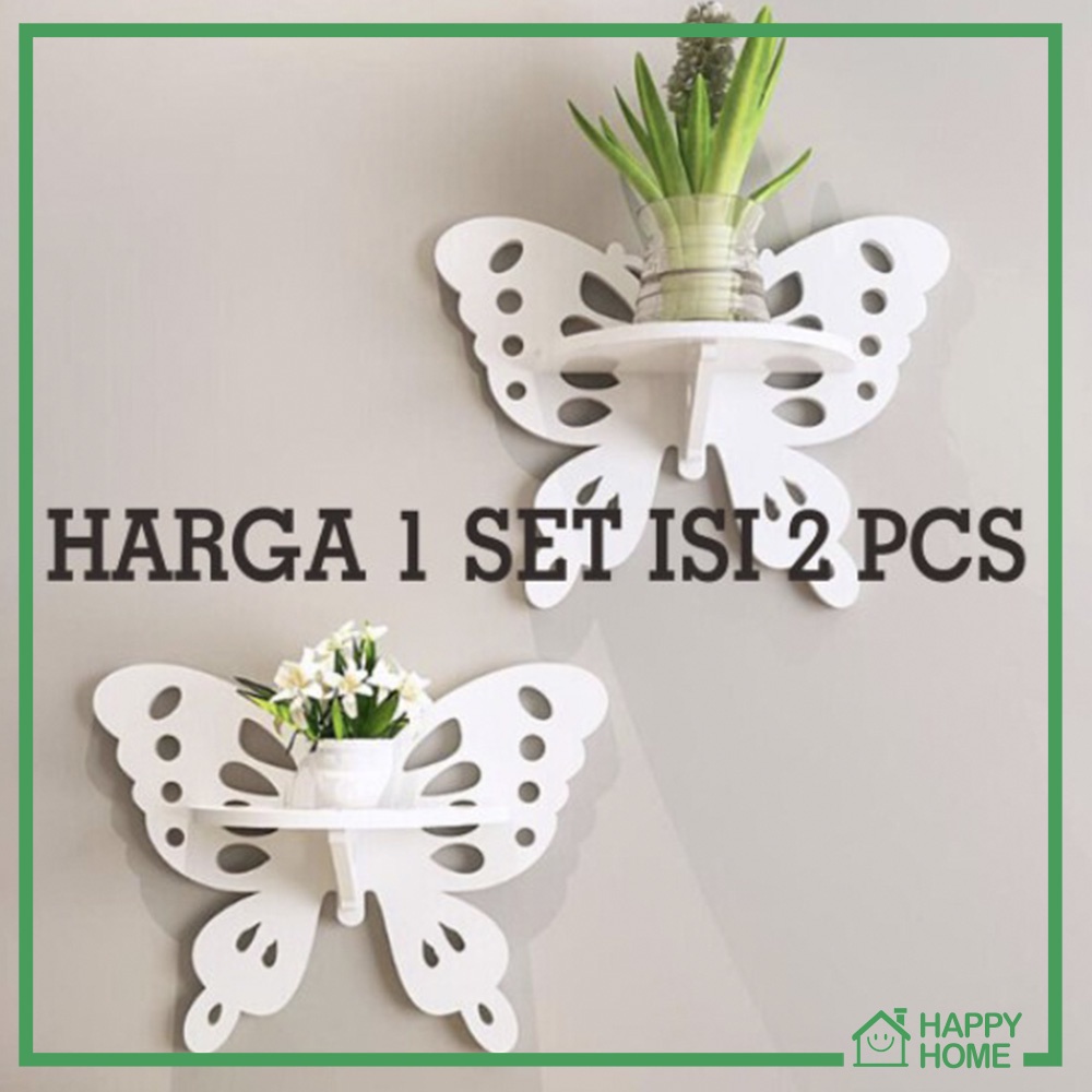 Rack Tempel Dinding Shabby chic vintage (1set isi 2) // RAK motif Kupu Kupu Decorative