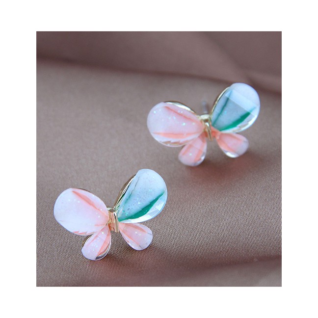 LRC Anting Tusuk Fashion Color Mixing Butterfly Alloy Contrast Color Stud Earrings A61828