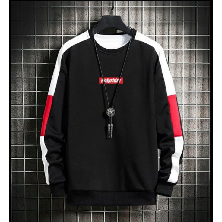 CREWNECK SWEATER DISTRO BASIC HITAM KEREN MURAH PRIA WANITA READY